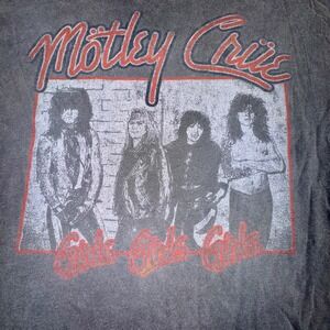Motley Crue Girls Girls Girls Band Tee Graphic T-Shirt Gray Large Light‎ Stain